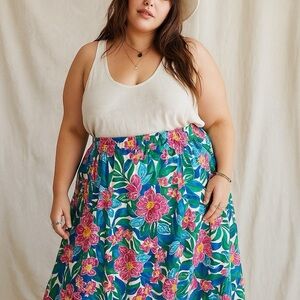 Vintage 90s Floral Tropical Art To Wear Print Stretch Waist Vintage Pocket Skirt